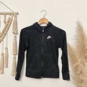 nike girls vintage zip gym hoodie charcoal grey large